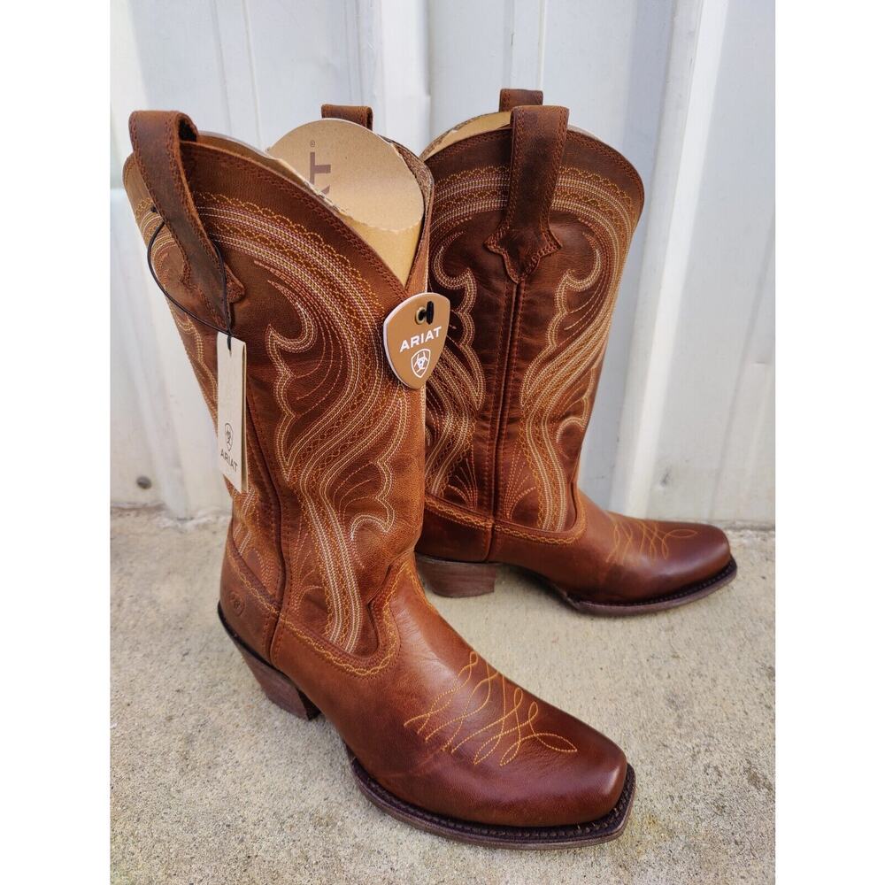 Ariat Lively Womens Sz 6.5 B Brown Leather Cowboy Square Toe 12" Boot